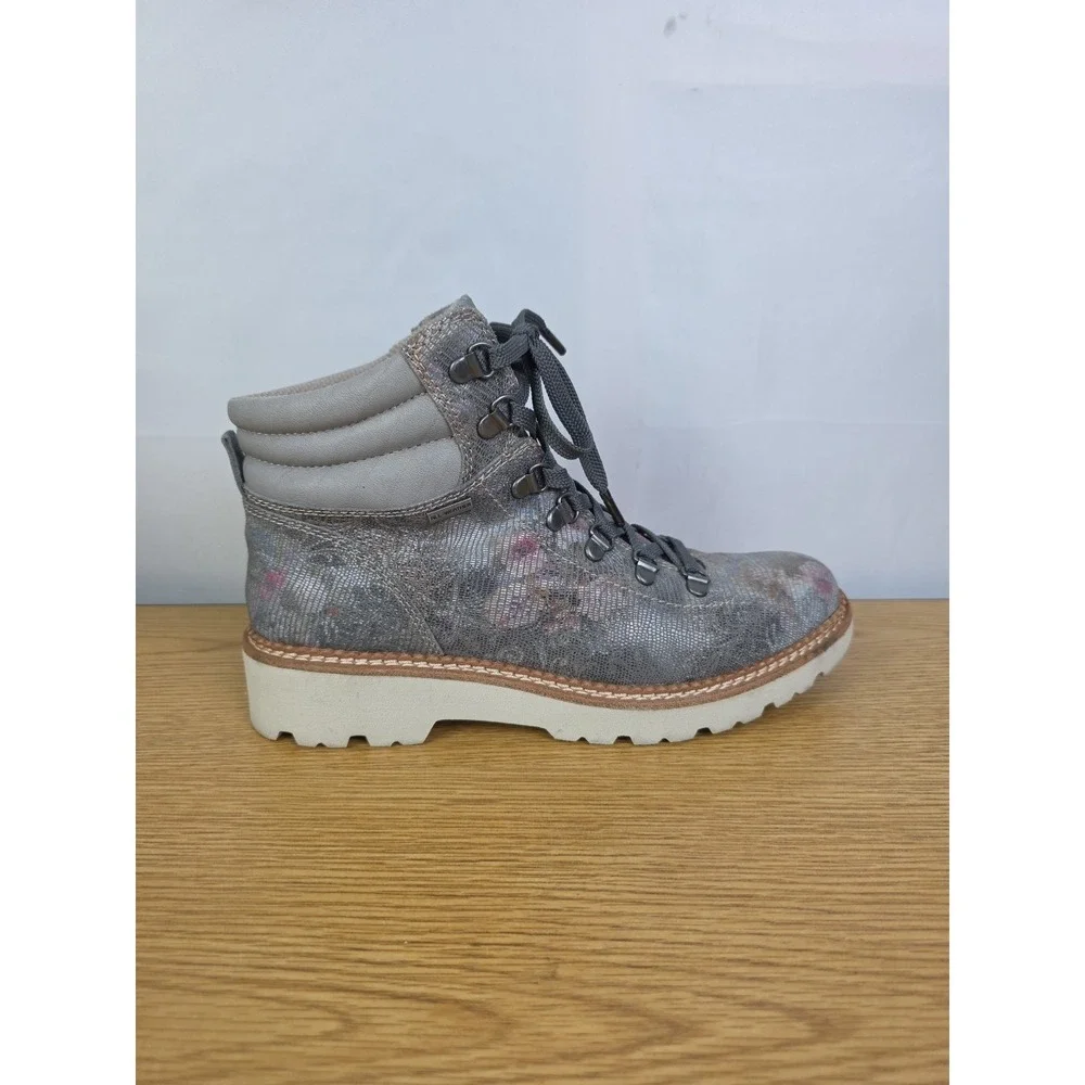 Bionica‎ Women's Dezi Gray Floral Waterproof Leather Lace Up Ankle Boots 8M